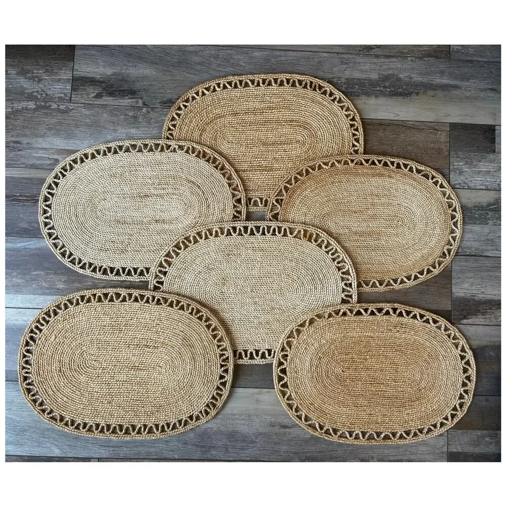 Wicker Woven Oval Placements Rattan Boho Farmhouse 17 x 11.5 Coastal Set of 6